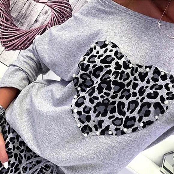 Leopard Print Heart Design Beaded Top & Pants Set - Picture 7 of 9